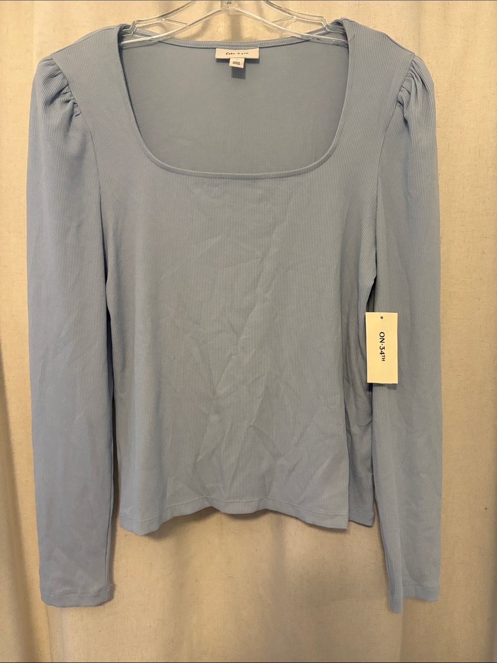 Light Blue Long-Sleeve Square Neck Top